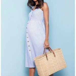 Seraphine Linen & Cotton Maternity & Nursing Midi Dress Size 4